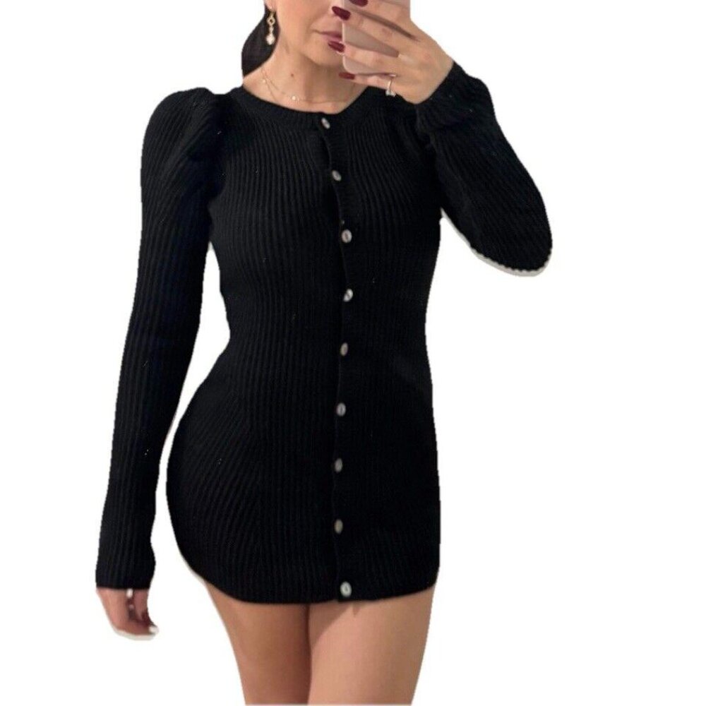 Women’s Alexander McQueen Knit Black‎ Dress Rare Puff Shoulder S
